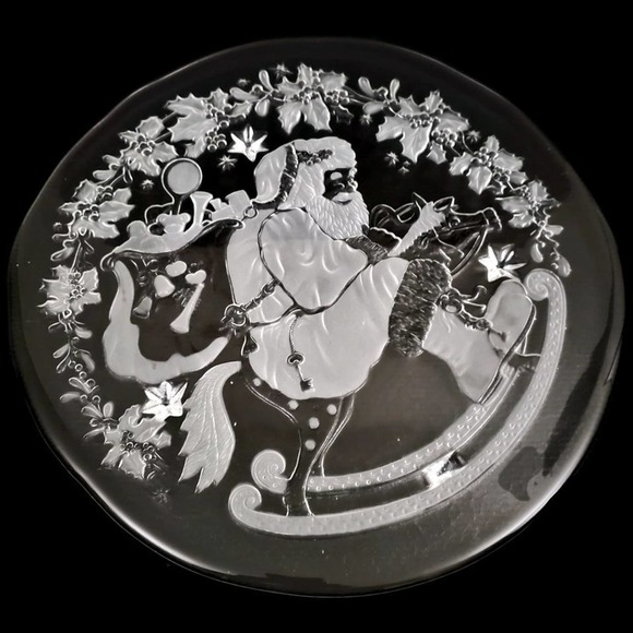 Santa Glass Cake Plate WINTERLAND made in W. Germany - Picture 2 of 4